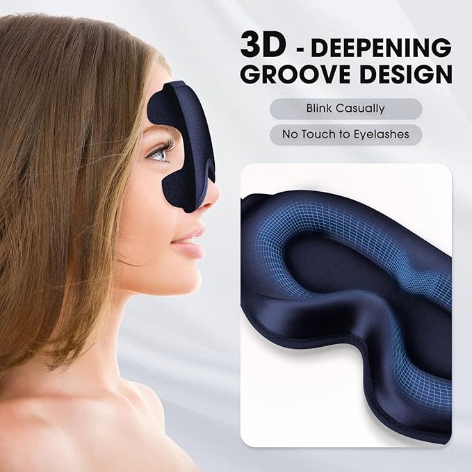 Sleep Mask | 99% Fully Block Out Light Eye Sleep Mask | Long Lash Extension | 3D Deep Contoured Eyes Cover Zero Pressure | Adjustable Straps | Sleep Travel Home Nap Rest Women Men (Dark Blue)