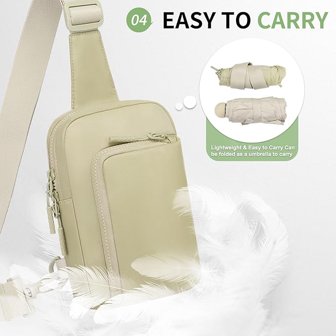 Mini Sling Bag for Men Women, Small Travel Fanny Packs Crossbody Anti Theft Reversible Nylon Chest Bag for Running Hiking (Khaki)