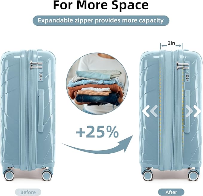 Carry On Luggage 22x14x9 Airline Approved, 20 Inch Expandable Hardshell Luggage Carry-on Suitcases with Spinner Wheels, Carry On Suitcase Set for Women (BLUE)