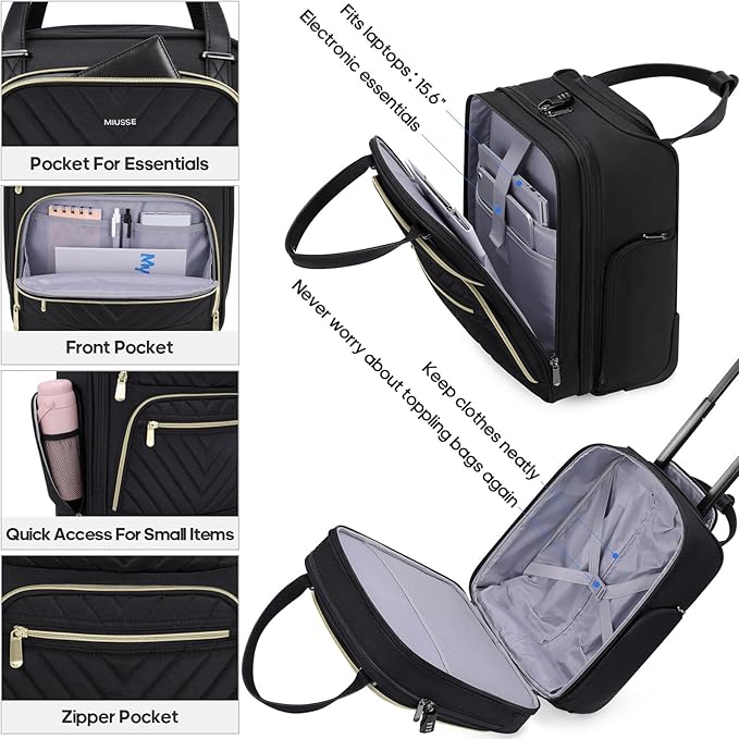 Carry-on Underseat 16-inch Luggage with Wheels, Softside Rolling Carry-on, Lightweight Travel Suitcase for Men Women, Personal Item Rolling Travel Bag