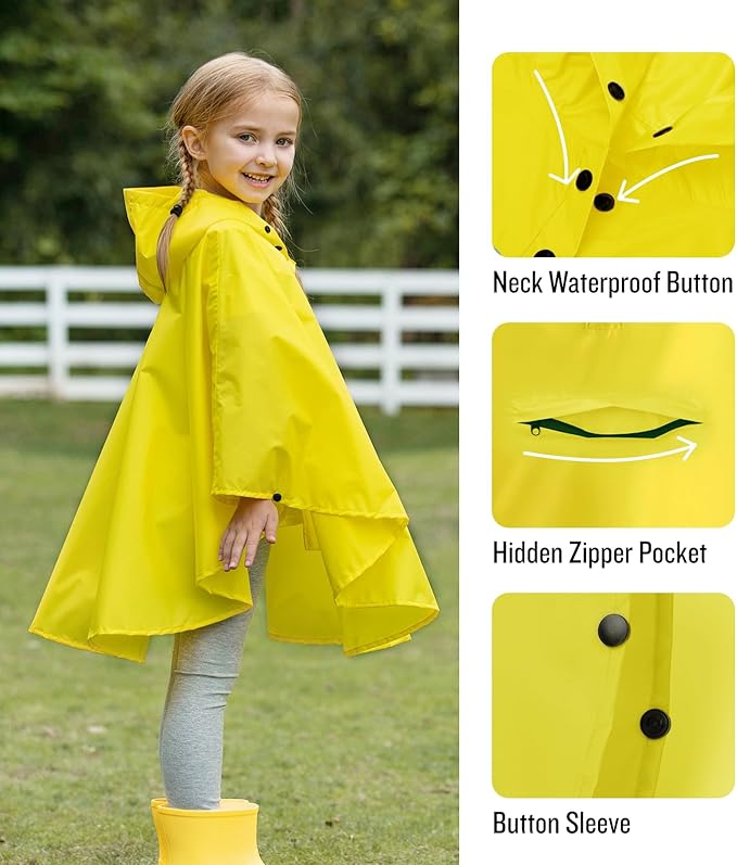 SaphiRose Lightweight Kids Rain Poncho Jacket Waterproof Outwear Rain Coat
