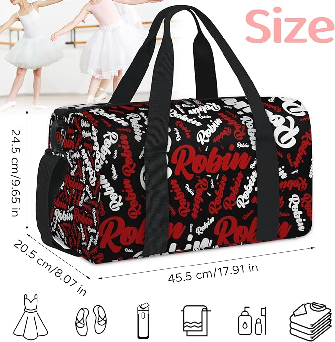 Custom-Dance-Gymnastics-Bag for Girls Personalized Kids Duffle Bag Cheerleader Team Bag for Travel Gym Sport Red White Text