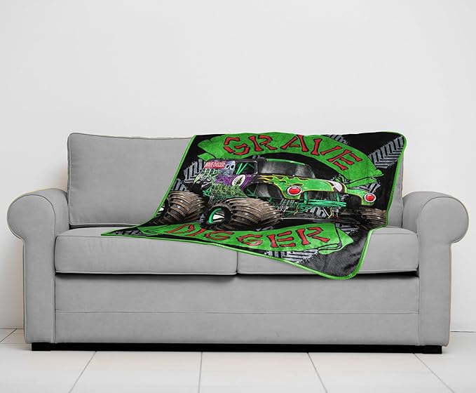 Sunny Side Up Monster Jam Plush Travel Throw Blanket - Measures 40 x 50 Inches - Super Soft & Cozy Travel Accessories Features Grave Digger