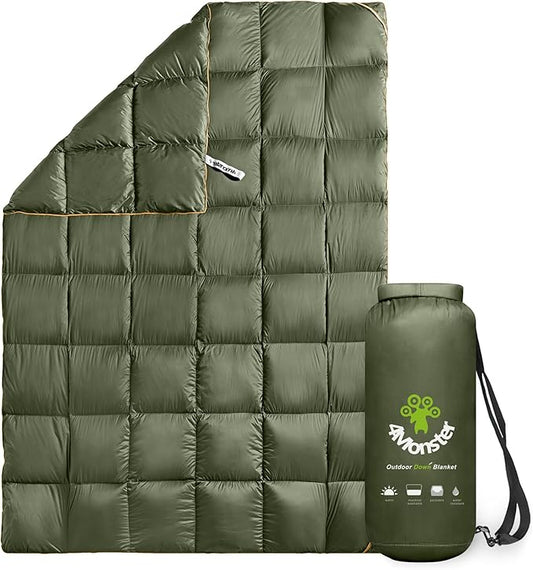 4Monster Down Camping Blanket - Outdoor Travel Quilt Puffy 650 Fill, Packable, Lightweight,Wind & Waterproof | Ideal for Stadium, Backpacking,Picnics, Beach and Hiking