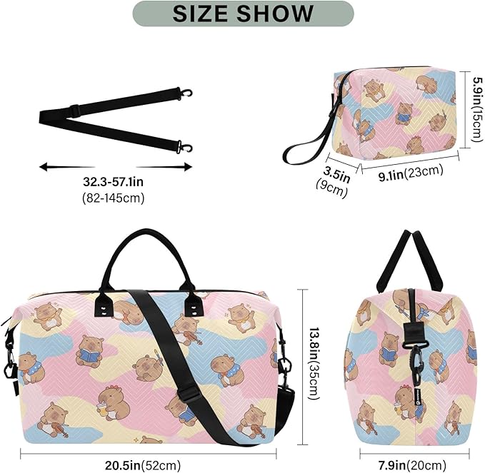 Travel Duffle Bag, Cute Capybara Artist Gym Bag with Storage Bag Weekender Overnight Bag for Men Women Trip Sports Yoga