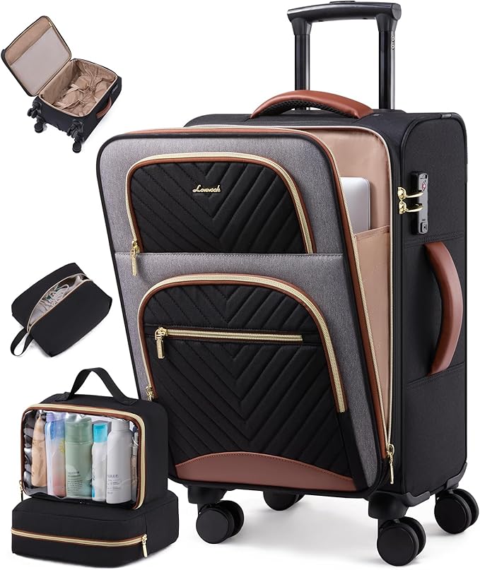 LOVEVOOK 20 Inch Carry On Luggage 22x14x9 Airline Approved, Lightweight Softside Carry-on Suitcase with Spinner Wheels & TSA Lock, Water-Resistant Travel Luggage with 3 Packing Cubes