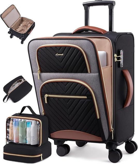 LOVEVOOK 20 Inch Carry On Luggage 22x14x9 Airline Approved, Lightweight Softside Carry-on Suitcase with Spinner Wheels & TSA Lock, Water-Resistant Travel Luggage with 3 Packing Cubes