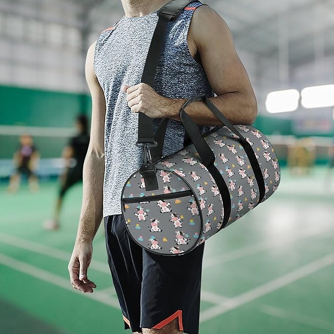 Dance Sports Gymnastics Bag Cute Cartoon Cow Print Foldable Gym Bags Lightweight Travel Sports Bag Unisex Gym Duffel Bags