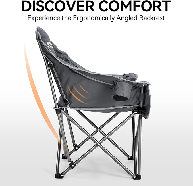 2 Pack Camping Chairs Oversized Padded Camping Chair Heavy-Duty Foldable Camping Chairs with Cup Holder and Cooler Bag Portable Lawn Chair for Sports Outdoors-Support 450LBS, Grey
