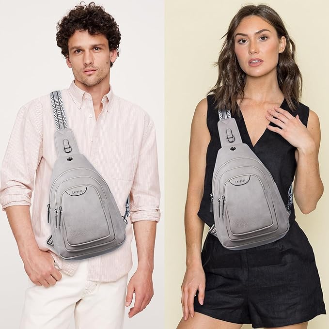 10L Crossbody Sling Bag for Women Men Anti Theft Cross Body Fanny Pack Belt Bag Purse Gifts for Women Faux Leather, Light Grey