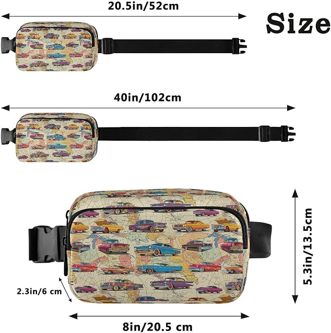 Vintage Car Fanny Pack for Women Men Water Resistant Fashion Waist Packs with Adjustable Strap Belt Bag for Travel Workout Jogging Hiking 21220294