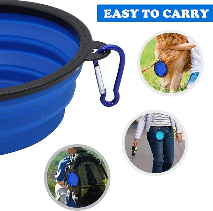 2-Pack Small Dog Travel Bowl, Collapsible Bowls for Dogs, Foldable Cat Water Bowl, Portable Pet Feeding Watering Traveling Dish (Light Blue & Dark Blue)