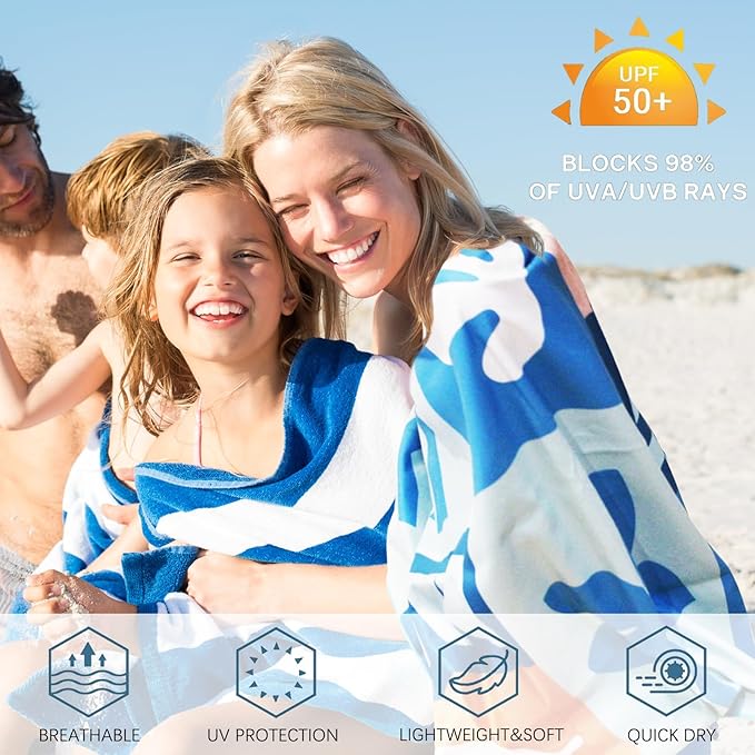 PY SUPER MODE 2 Pack Beach Towel - 75 x 35 inches Quick Dry Microfiber Beach Towels Oversized, Lightweight Soft and Absorbent Suitable for Swimming Pool Camping for Kids & Adults