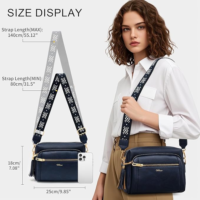 Small Leather Crossbody Bags for Women Anti theft Purses and Handbag Shoulder Hangbag with Wide Strap Tassel