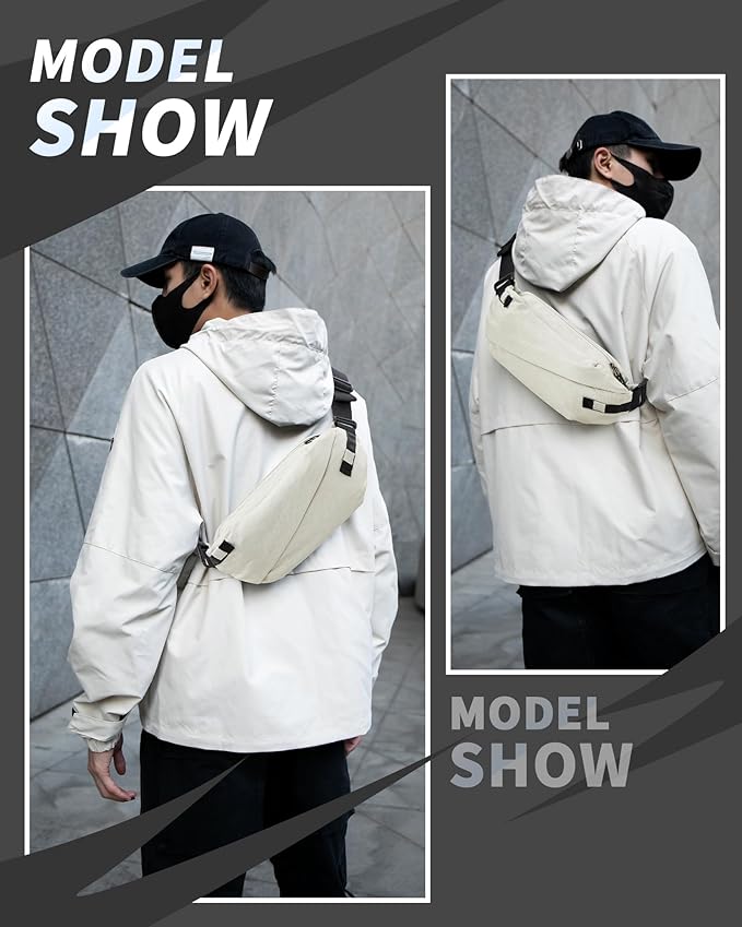Fanny Pack for Mens Crossbody Bag, Sling Bag for Women Waist Packs Anti Theft Cross Body Belt Bags with Adjustable Strap for Running Sports Hiking Cycling Travel Walking - Beige