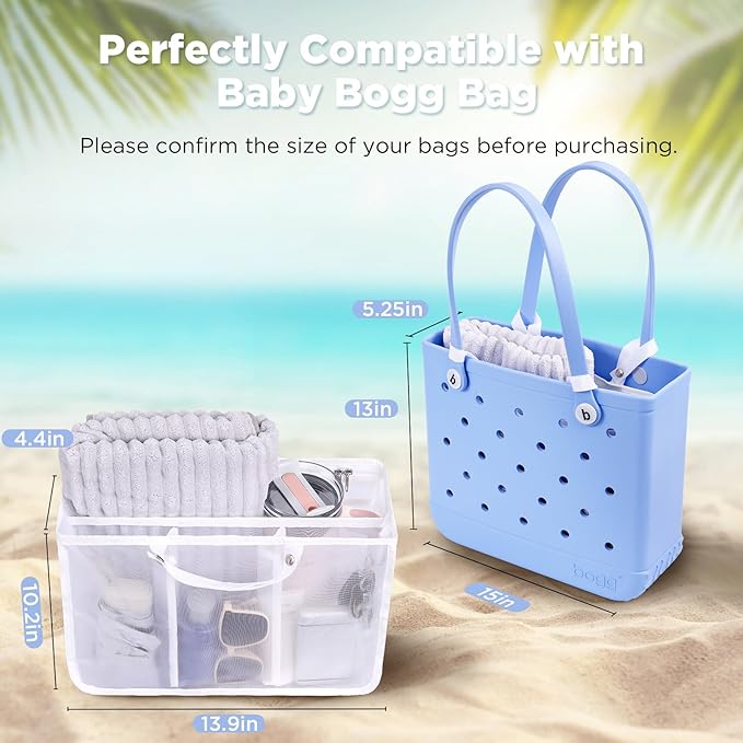 OUTXE Beach Bag Organizer Compatible with Baby Bogg Bag Accessories Inserts, Lightweight Mesh Insert Divider Pouch for Small Bogg Bags, Beach Tote Bags Insert for Organizing