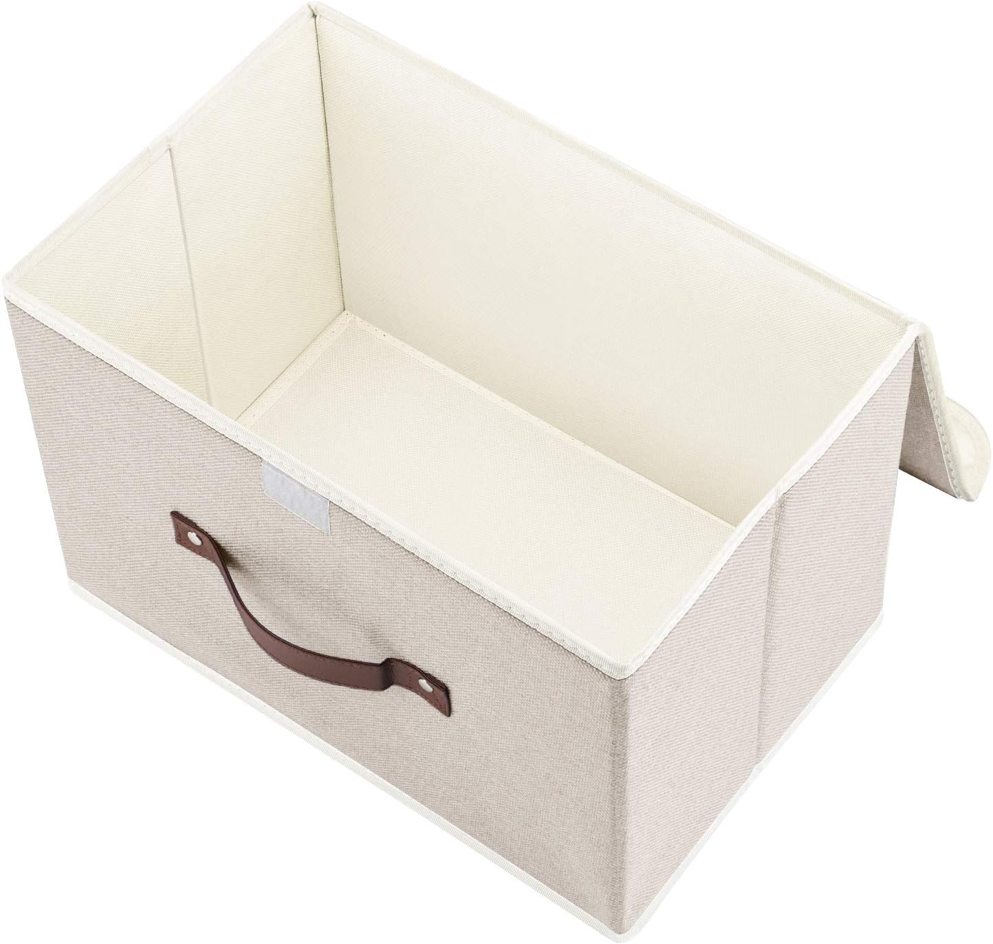 TYEERS Foldable Storage Boxes with Lids 5 Pack Fabric Storage Bins with Lids, Closet Organizers for Clothes Storage, Room Organization, Office Storage, Toys - Beige