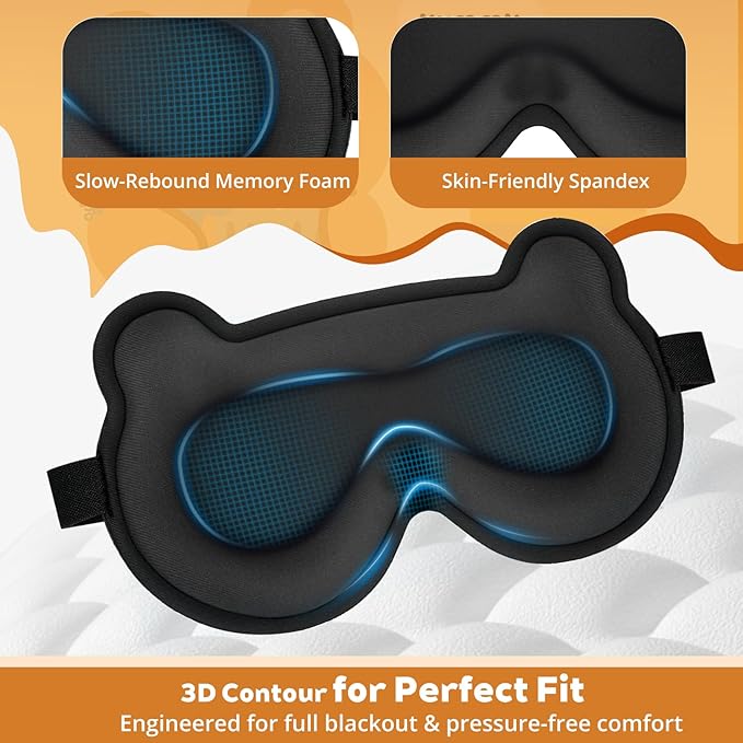 3D Kids Sleep Mask – Cute Bear Eye Mask for Sleeping, Comfortable Memory Foam Sleep Mask for Kids, Adjustable Strap and Lightweight Sleeping Mask for Boys Girls Teens Ages 5-15 (Blue)
