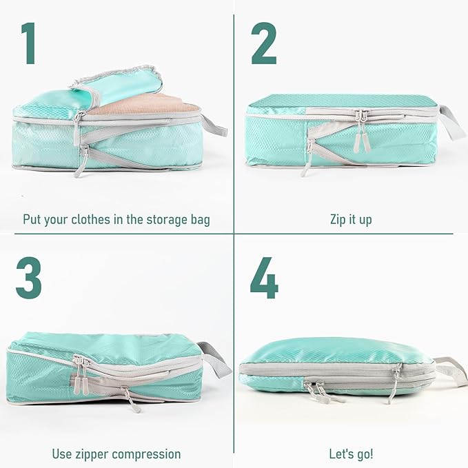 Compression Packing Cubes for Travel 4 Set Luggage Packing Organizer Bag Compressible Expandable Organizer Cubes For Carry On Luggage Suitcase Travel Essentials Accessories for Women Men