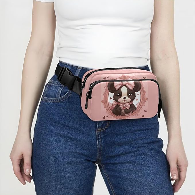 Valentine Panda Bear Pink Bows Fanny Pack for Women Men Water Resistant Fashion Waist Packs with Adjustable Strap Belt Bag for Travel Workout Jogging Hiking 21217804