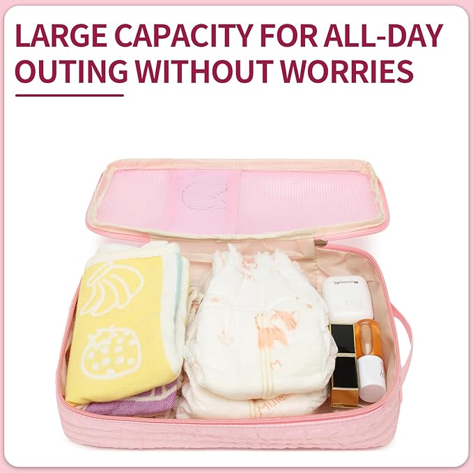 Diaper Bag Organizer Pouches - 2 Pack, small diaper bag Mini Purse, Travel Baby Bag for boys & Girls, Pink