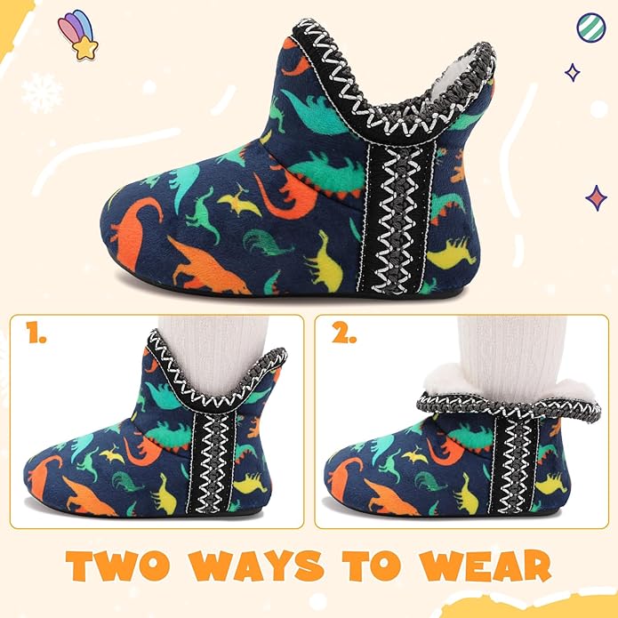 LeIsfIt Toddler Slippers Boys Girls Cozy Warm House Shoes Kids Non-slip Winter Slipper Booties Slip on Plush Lining Sock Slippers