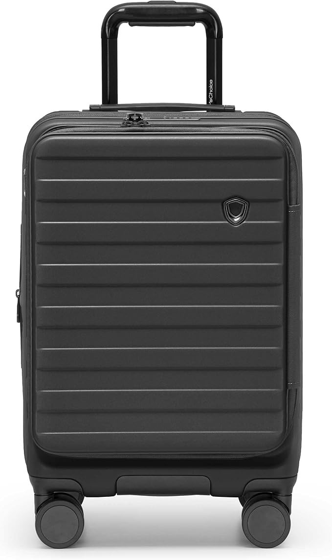 Traveler's Choice Novia Top Opening Expandable Polycarbonate Luggage with Spinner Wheels, Black, 21-Inch Carry-on