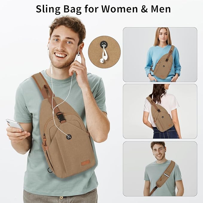 Sling Bag for Men, Anti Theft Crossbody with Tunnel Lock, Waterproof Canvas Shoulder Backpack for Travel Hiking Daily