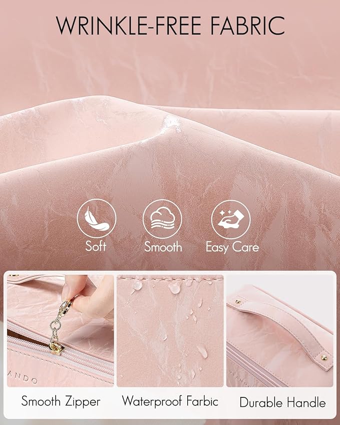 VLANDO Makeup Bag,Travel Toiletry Bag,Cosmetic Bag for Women PU Leather Portable Make up Bag for Skincare, Brushes & Travel Essentials-Sand Pink