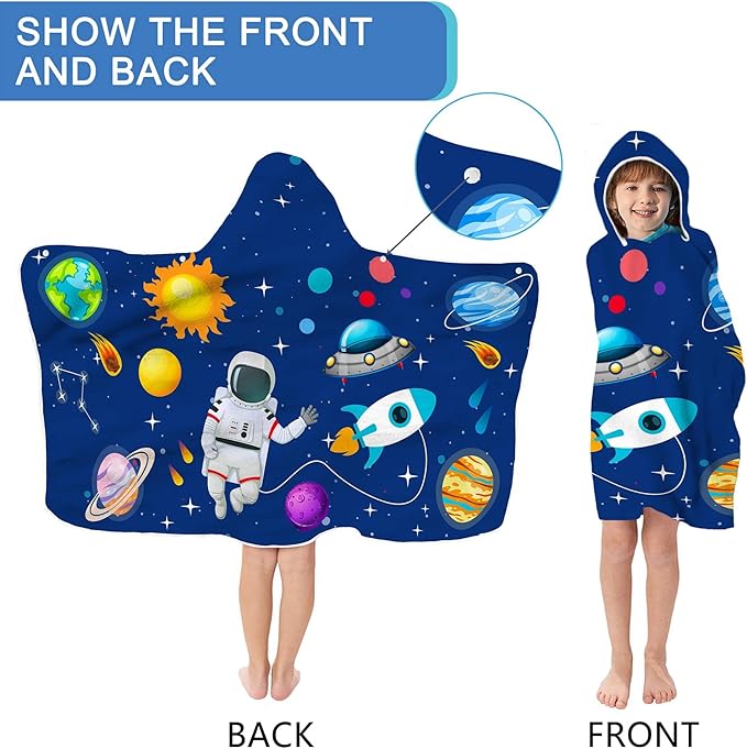 Bonsai Tree Spaceman Hooded Beach Towel for Kids, Cute Space Man Bath Towel with Hood, Boy Microfiber Super Absorbent Soft Poncho Bathrobe for Swin Pool 30" x 50”