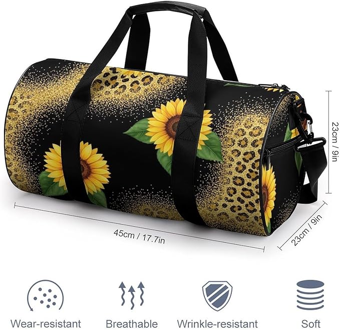 Overnight Weekender Travel Bag Yellow Sunflower Glitter Sparkle Cheetah Leopard Print Gym Sports Travel Workout Bag Basketball Football Weekender Bags
