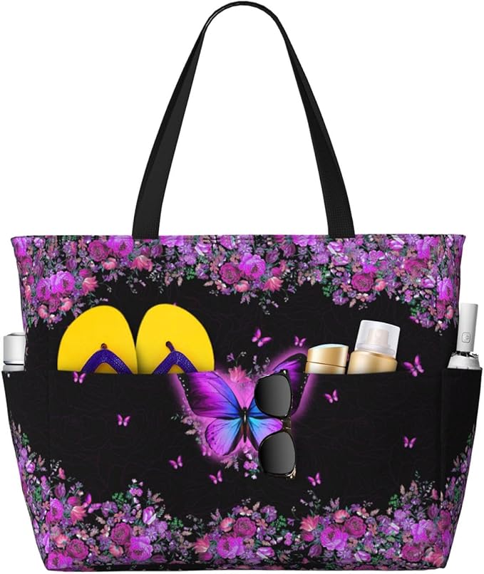 Large Beach Bag for Women Waterproof Foldable Travel Shoulder Tote Bag with Pocket for Weekender Pool Vacation