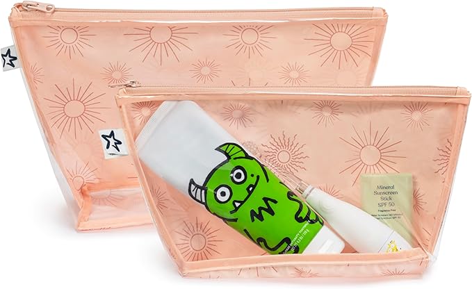 Tiny Twinkle Diaper Bag Organizing Pouches | 2 Pack Mess-Proof Travel Organizer Bags with Structured Bottom & Clear Front | TSA Approved Toiletry Bag Set for Baby and Mom Essentials (Shine)