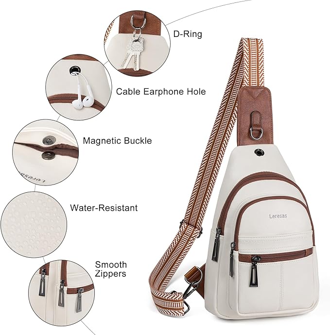 7L Sling Bag for Women Vegan Leather Crossbody Purse Chest Bags Fashionable Trendy Fanny Pack with Travel, Beige