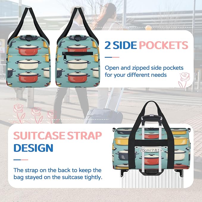 Colorful Pot Travel Duffle Bag for Women Men, Overnight Weekender Bag, Carry on Tote for Sport Gym