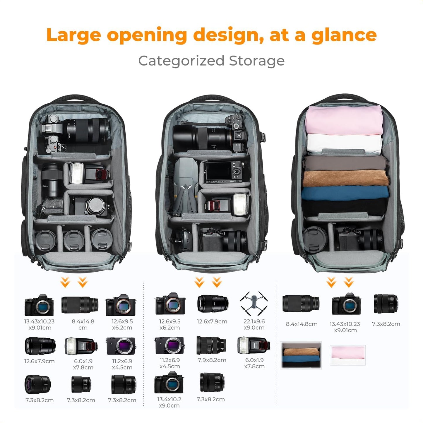K&F Concept Camera Backpack,Camera Bags for Photographers 30L Large Capacity with Raincover and 16 Inch Laptop Compartment Compatible for Canon/Nikon/Sony/DJI Mavic Drone Travel