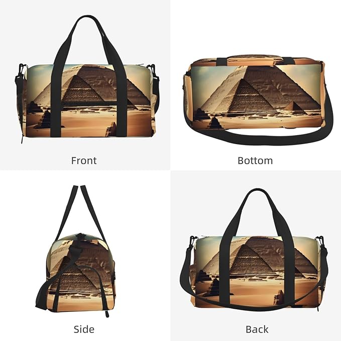 Dream Khufu's pyramids Print Gym Bag with Shoe Compartment for Women Men, 17.7in Sports Duffle Weekender Tote, Overnight Travel Duffel Bag Carry On