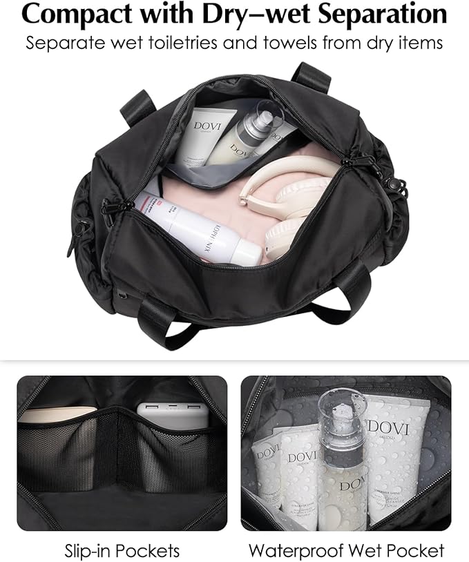 Small Gym Bag, Mini Gym Bag for Women with Yoga Mat Holder and Wet Compartment, Cute Small Yoga Mat Bag with Water Bottle Pocket for Workout Dance, Black