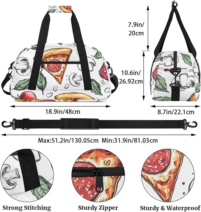 Fresh Sausage Pizza Kids-Duffel-Bags Gymnastics Dance Bag Carry-On Overnight Travel Gym Lightweight Dance Sports Bags For Girls Boys Kids，