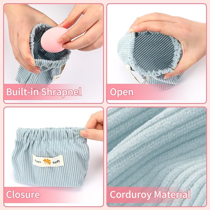 AUGSUN 6pc Corduroy Elastic Hair Tie Organizer, Storage Bag Makeup Pouch Travel Storage Organizer Accessories 5.11 x 1.96 x 4.72 Inches Multipurpose Elastic Aesthetic Lipstick Bag