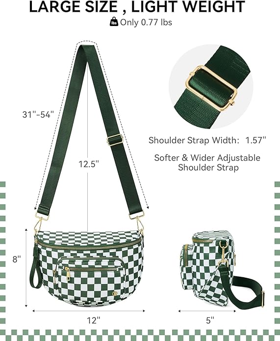 BOSTANTEN Crossbody Bags for Women Cross Body Purse Checkered Bum Bag, Large Diaper Purse for Moms, Perfect for Work/Travel