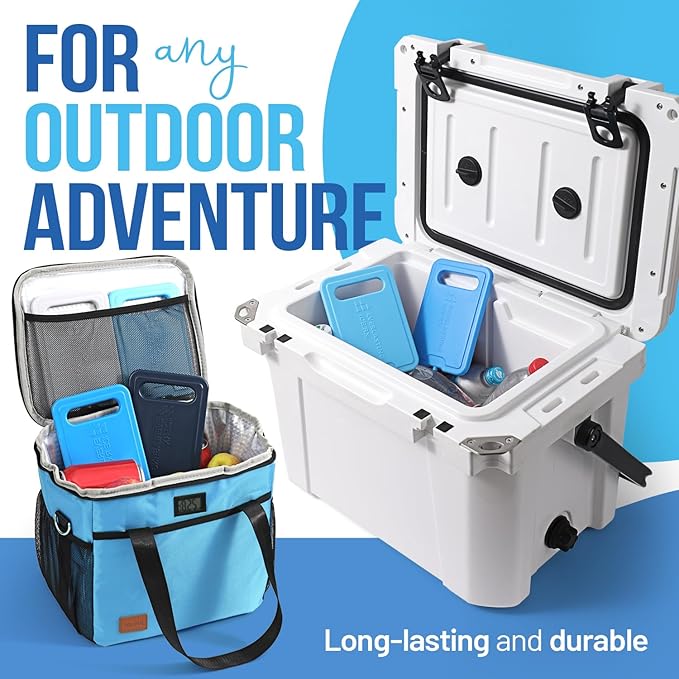 Reusable XL Slim Ice Packs for Lunch Boxes with Handle (4 Pack) BPA Free Freezer Packs | 6.5 x 4.5 in | Long Lasting Ice Pack for Insulated Bags, Picnic, Travel, and More