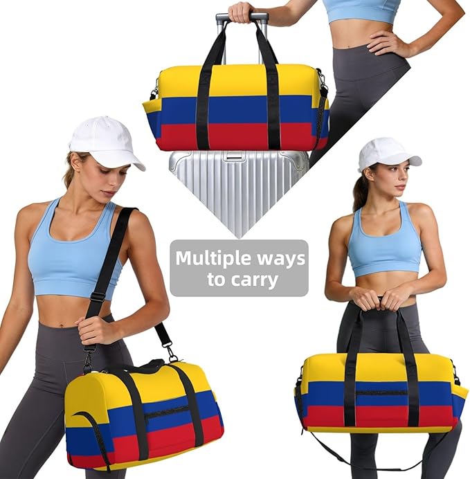 Flag of Colombia Print Gym Bag with Shoe Compartment for Women Men, 17.7in Sports Duffle Weekender Tote, Overnight Travel Duffel Bag Carry On