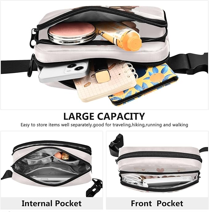 Valentine Panda Bears Hearts Bows Fanny Pack for Women Men Water Resistant Fashion Waist Packs with Adjustable Strap Belt Bag for Travel Workout Jogging Hiking 21218138
