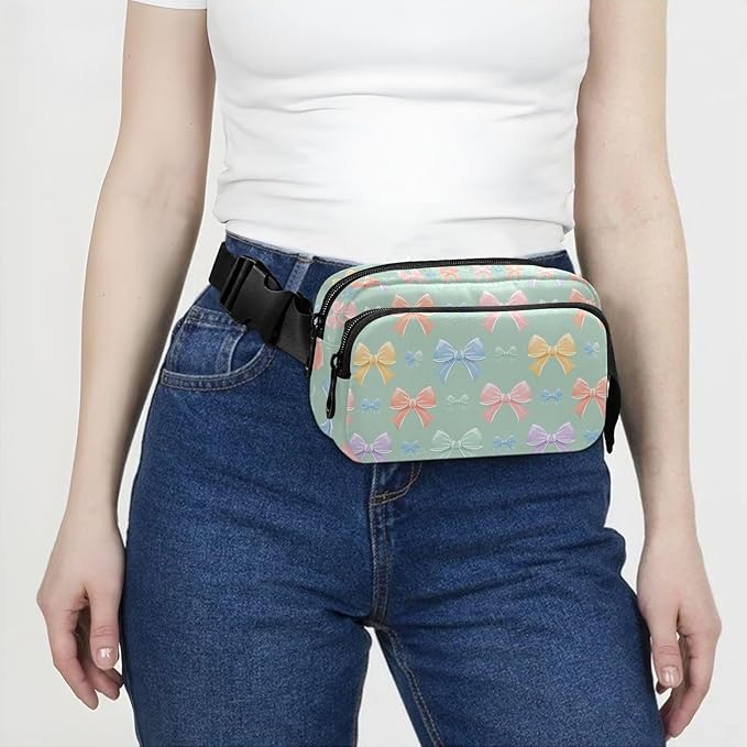 Cute Bows Fanny Pack for Women Men Water Resistant Fashion Waist Packs with Adjustable Strap Belt Bag for Travel Workout Jogging Hiking 21220621