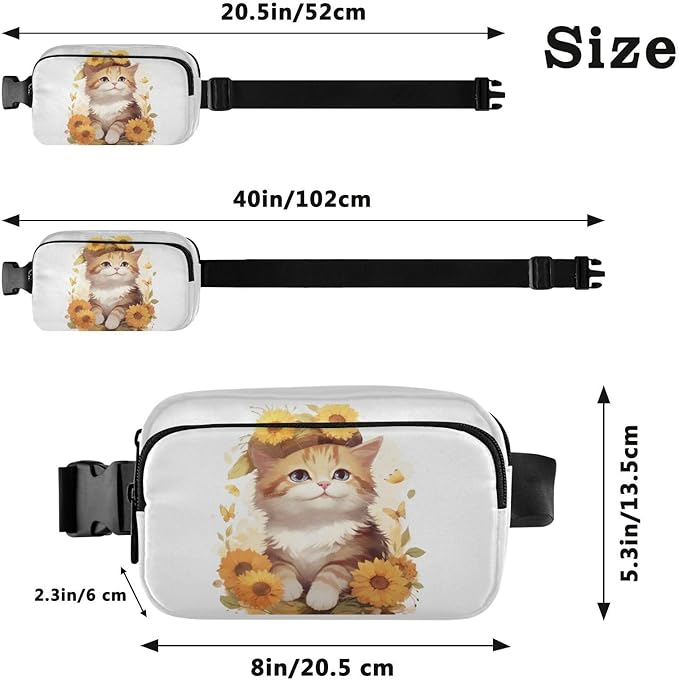 Kawaii Cat Sunflowers Fanny Pack for Women Men Water Resistant Fashion Waist Packs with Adjustable Strap Belt Bag for Travel Workout Jogging Hiking 21218107