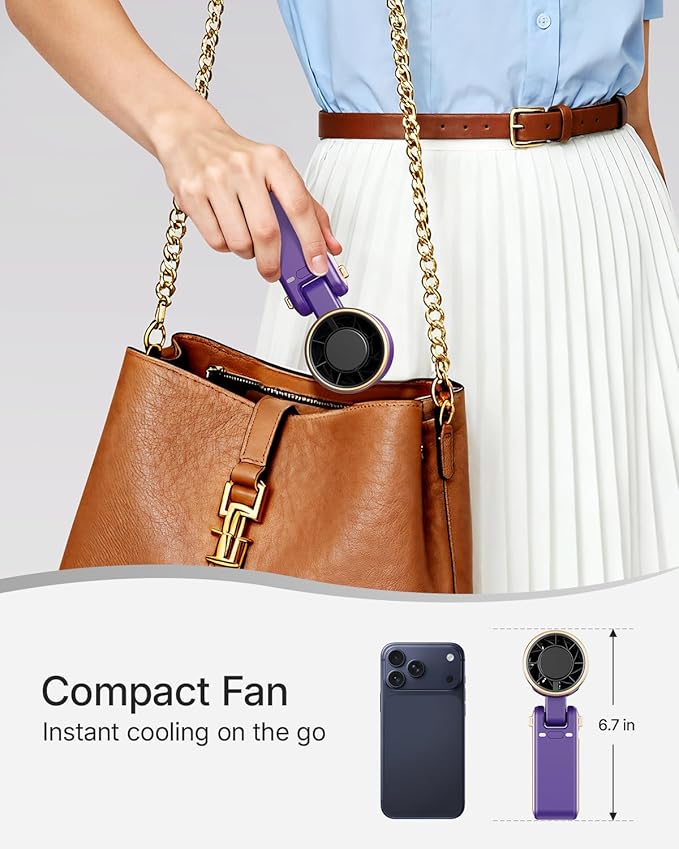 Portable Handheld Turbo Fan - 5 Gear High Speed 4000mAh Rechargeable Mini Personal Hand Fan Blow Cold Air, Battery Operated Travel Essentials, Beach Vacation, Gifts for Women, Men (Purple)