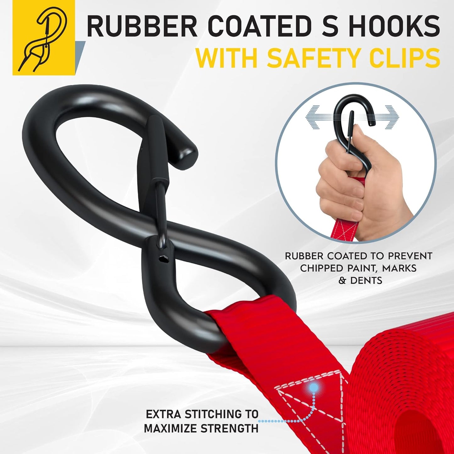 AUGO Ratchet Straps Heavy Duty 4 Pack -15 FT - 2200 LB Break Strength – with Safety Lock S Hooks - Cargo Straps for Moving, Appliances, Motorcycle – Soft Loop Tie Downs