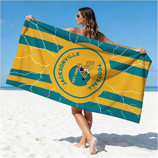 Football Fan Thin Lightweight Microfiber Beach Towel Themed Jacksonville Sand Free Oversized Portable Towels Men Women Gear Jaguars Team Dad Birthday Father Day Anniversary Gag Cool Nice Gift