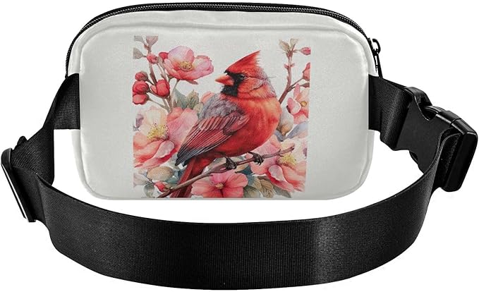 Cardinal Pink Flowers Fanny Pack for Women Men Water Resistant Fashion Waist Packs with Adjustable Strap Belt Bag for Travel Workout Jogging Hiking 21218737